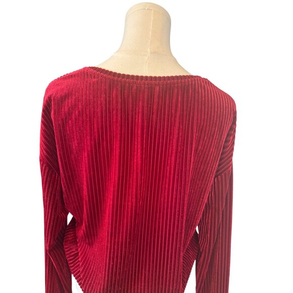 2/$15 ZARA Red Berry Medium Velvet Long Sleeve Ribbed Top Elastic Waist - Picture 9 of 13